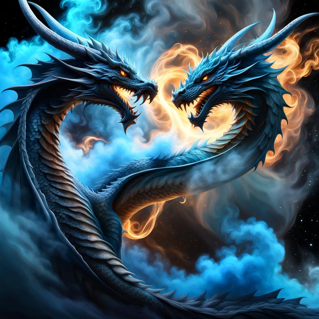 Dreamy Smoke Dragon in Galaxy Nebula