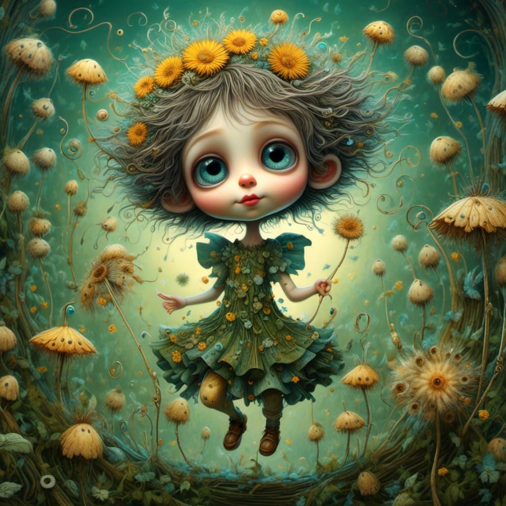 Dandelion Sprite Dancing in Mystical Forest