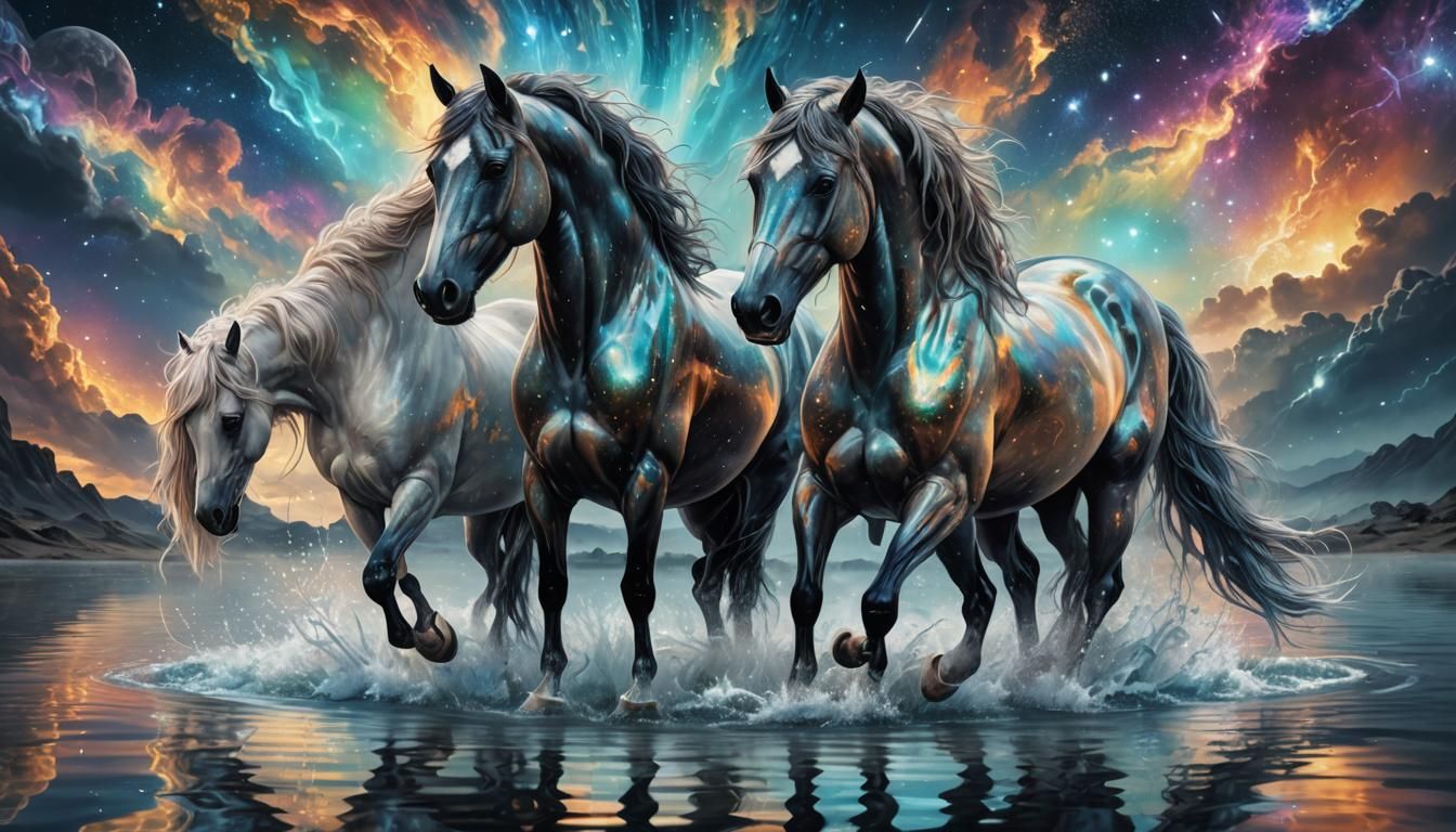 Horse Emerges with Sinister Reflection: Astral Illustration