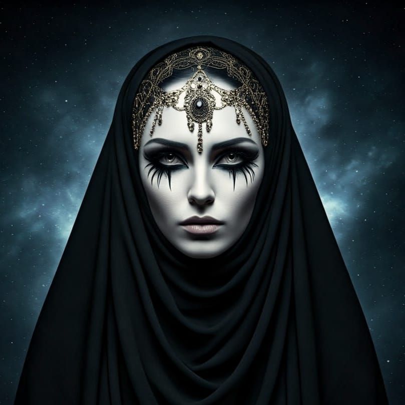 Gothic Priestess in Black Niqab Fine Art Portrait