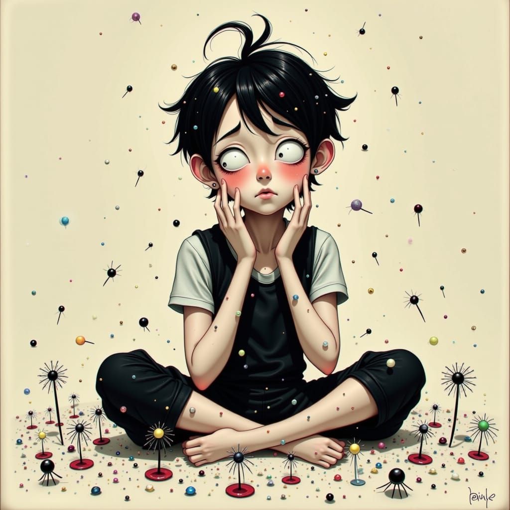 Anxious Person Surrounded by Pins and Needles