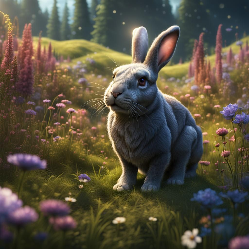 Bunny in Meadow: Detailed Matte Painting