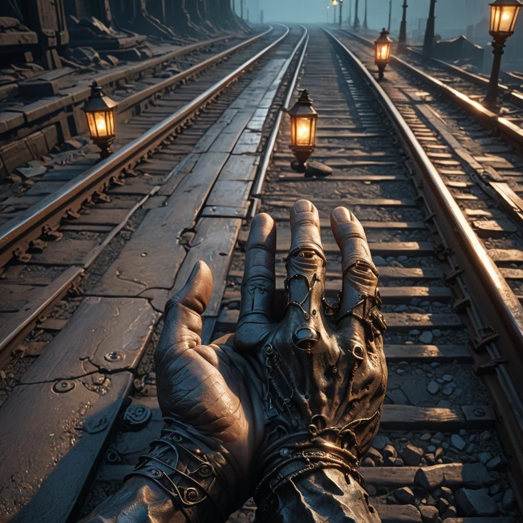 Railway Track Built Into Human Hand: Fantasy Art