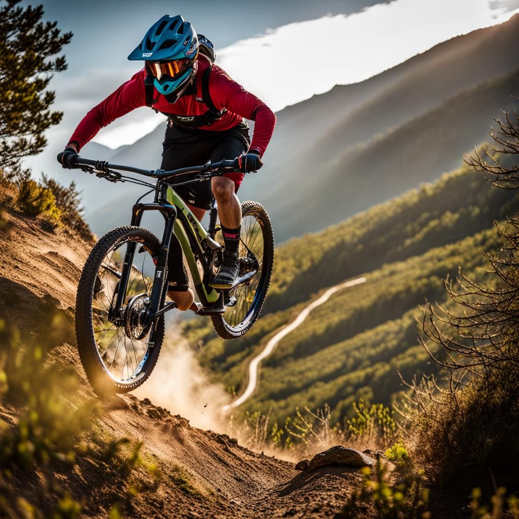 Mountain Biker Canyon Jump with Full Suspension Bike