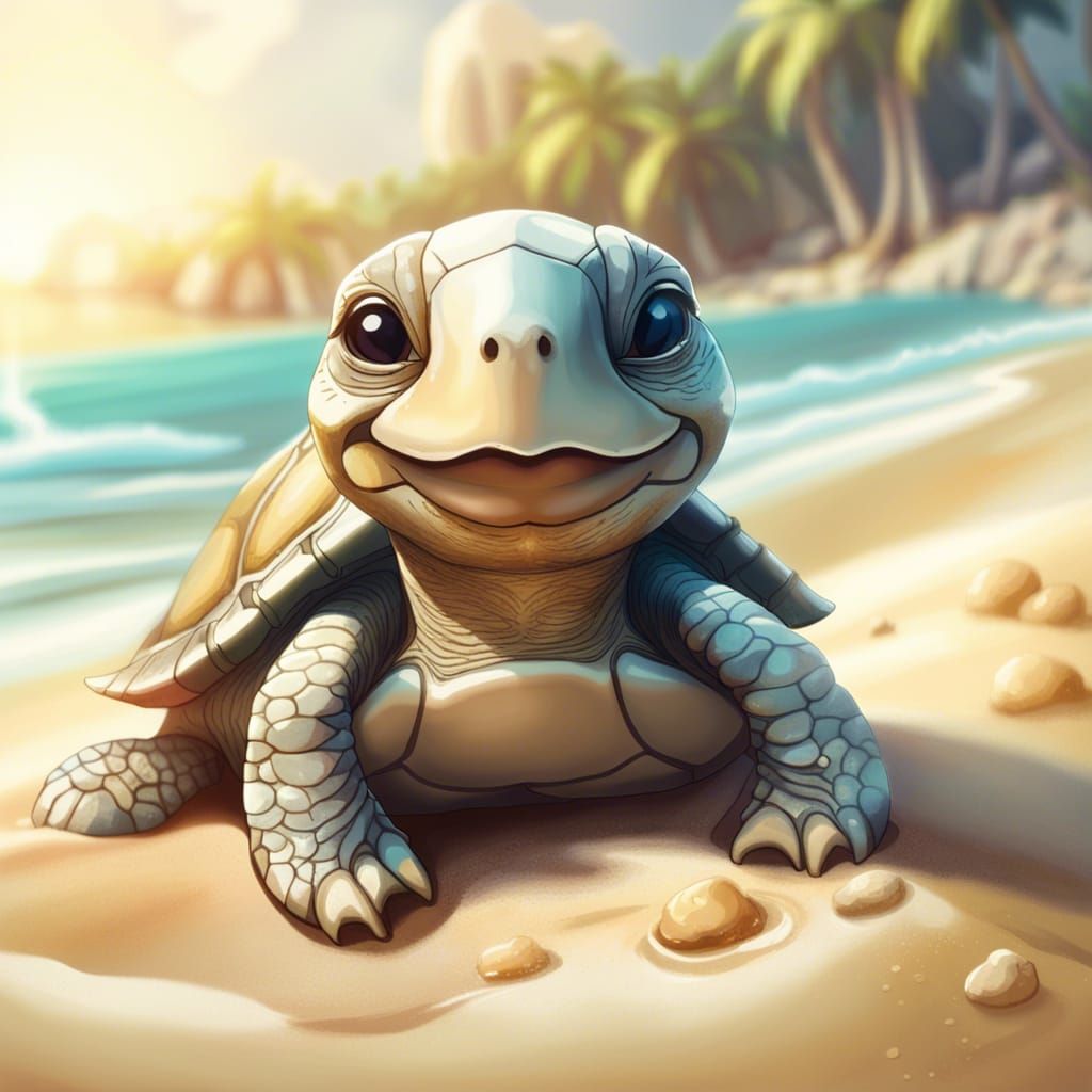 Baby Turtle Portrait in Hyperdetailed Splash Art Style