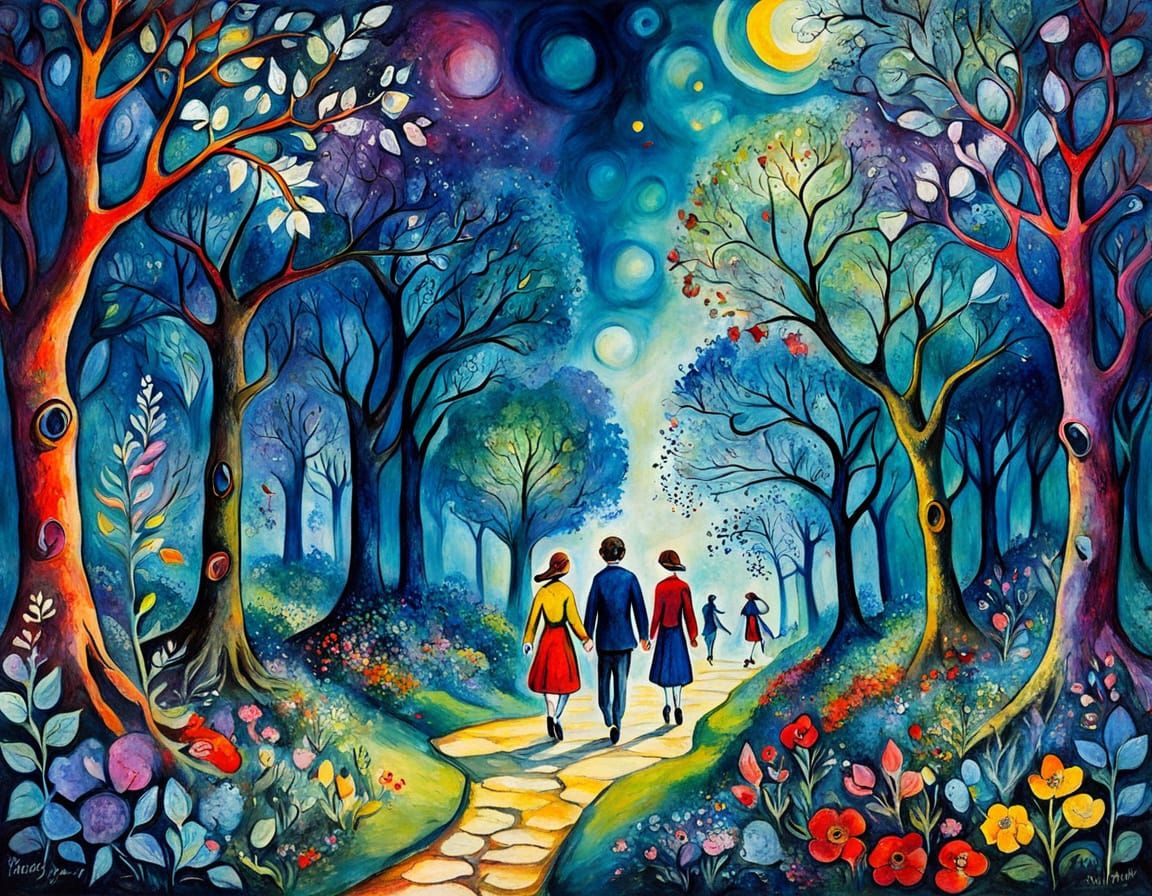 Magical Glade Walkway in Gouache Style