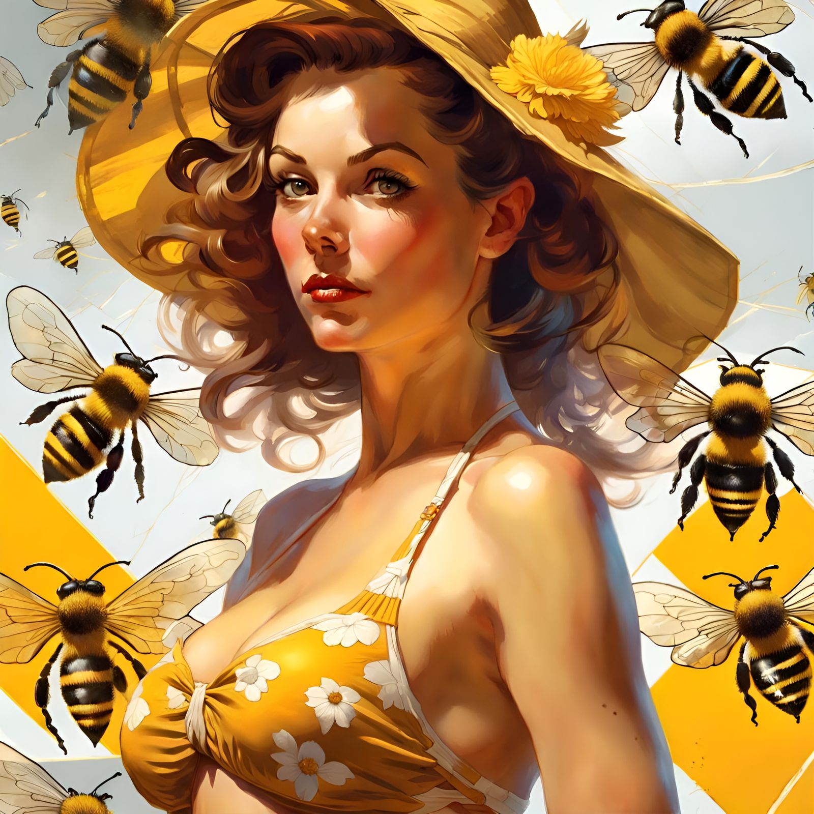 Bee Bikini Pin-Up in Digital Illustration Style