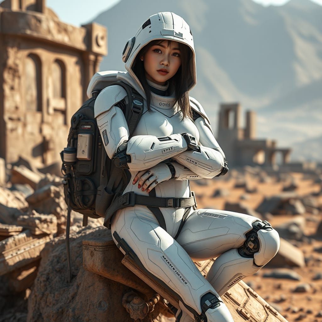 Cybernetic Ranger in Sci-Fi Wasteland: Photorealistic Portra...