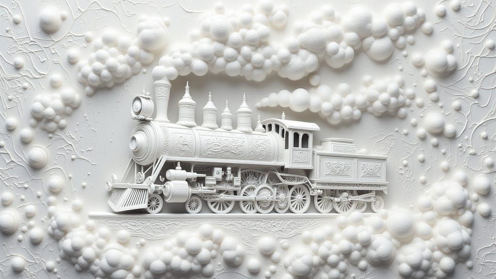 Textured White Steam Train Art in Fantasy Style