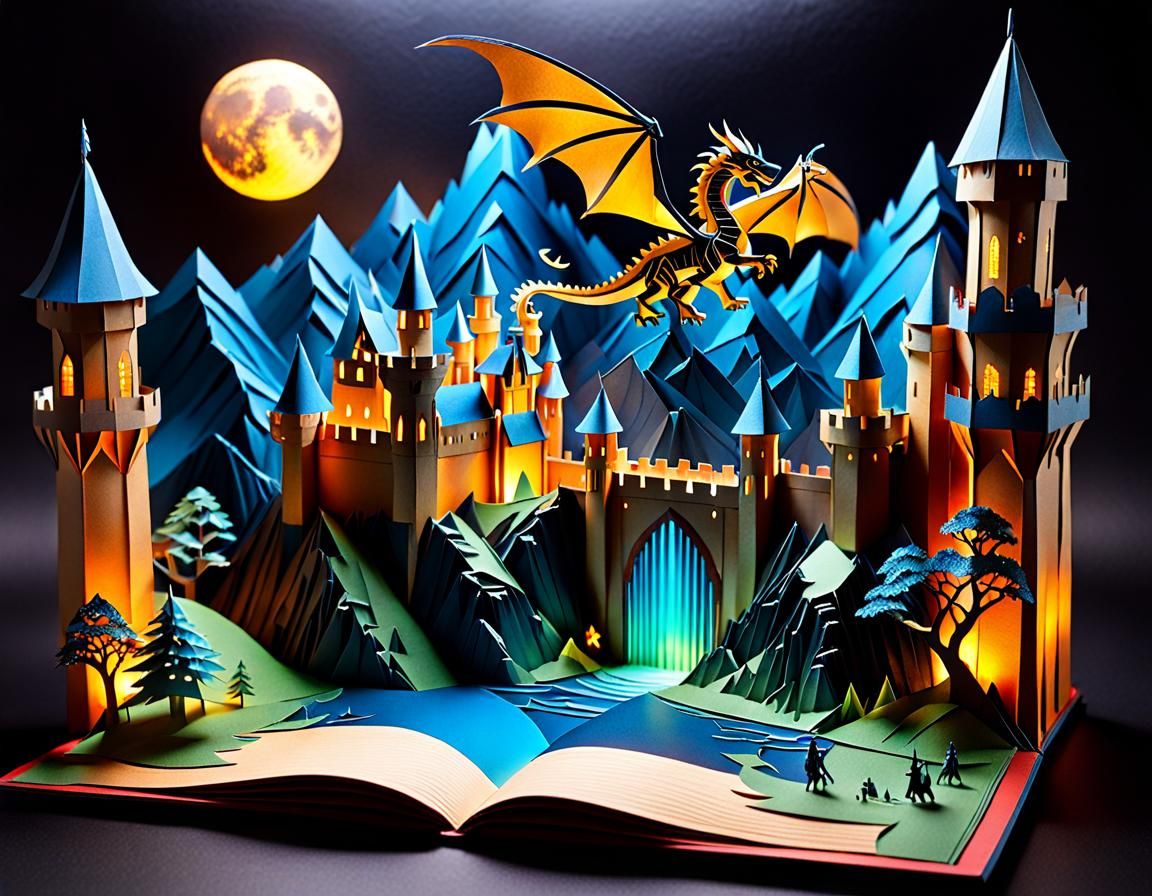 Miniature Fantasy Realm Pop-Up Book in 3D Paper Art