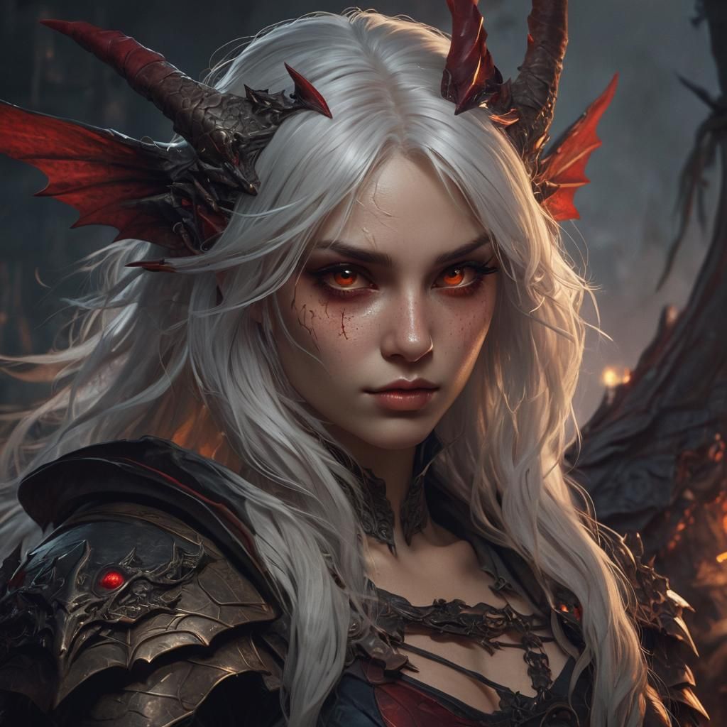 Dragon Woman Portrait in Dark Fantasy Style