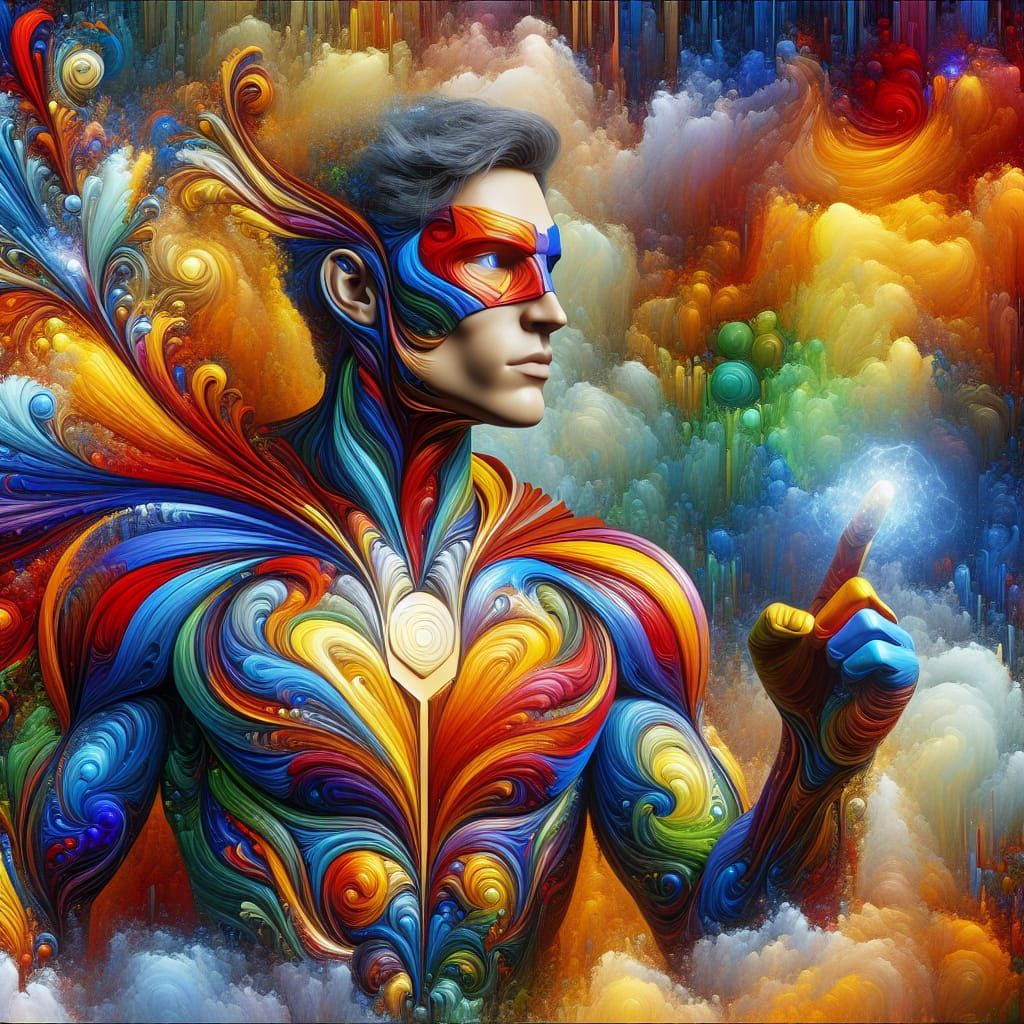 Rainbow Superhero Concept Art in Matte Painting Style