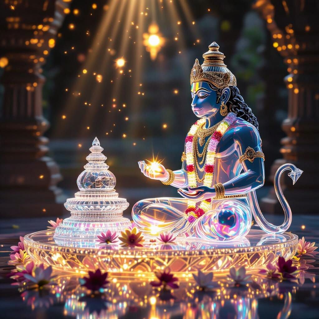 Crystal Hanuman Kneeling Before Shivling
