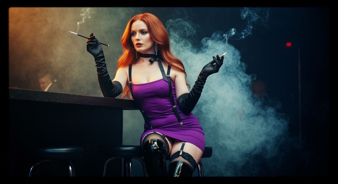 Redhead in Purple Dress at Nightclub, Film Still