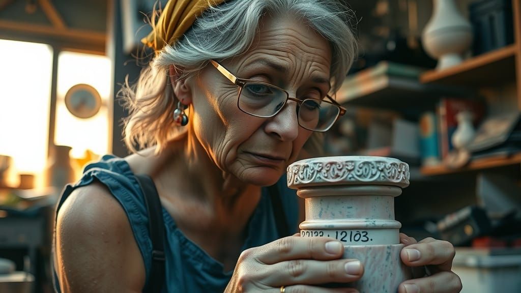 Intense Moment of Artistic Focus in a Cluttered Studio