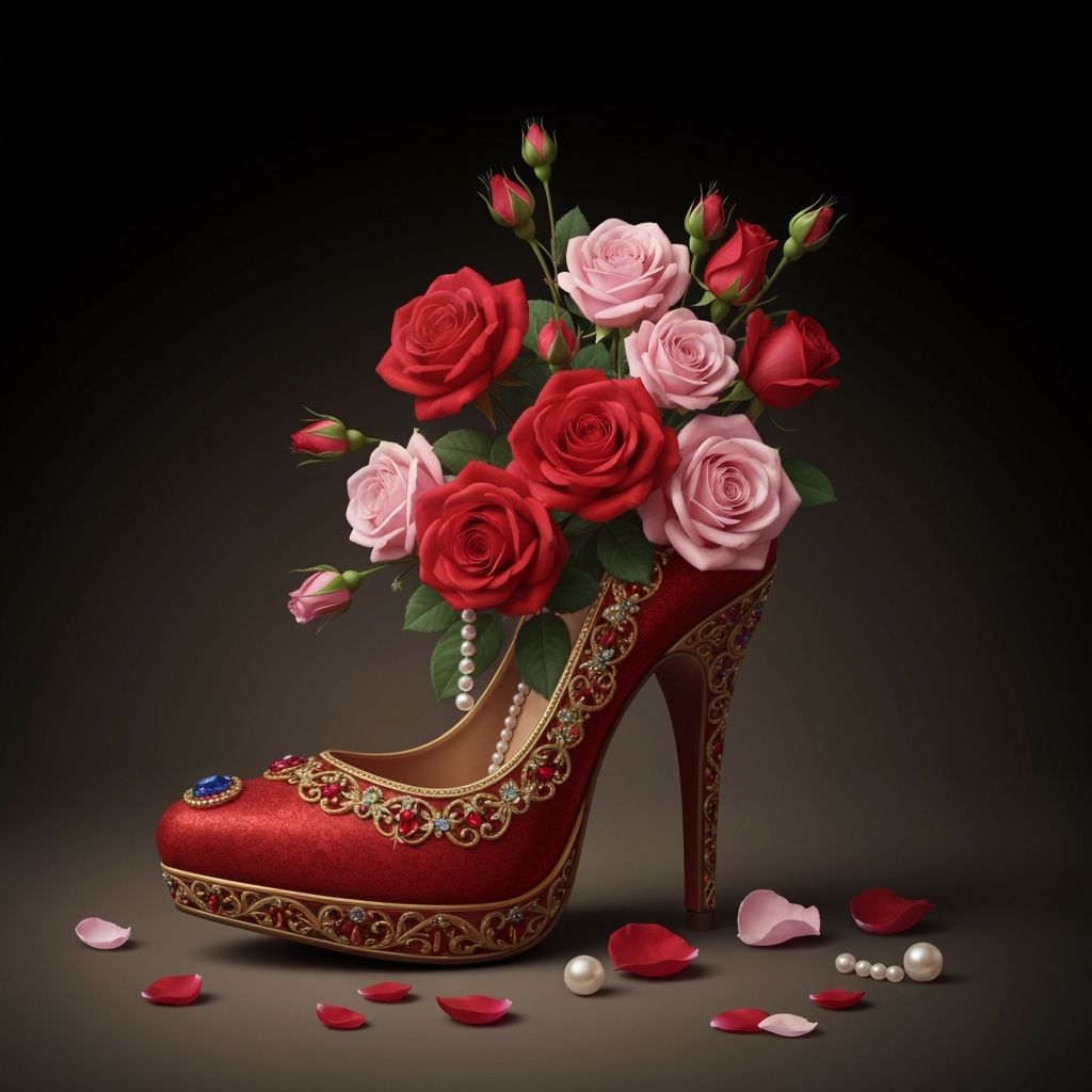 Baroque Red Heels Adorned with Roses and Gems