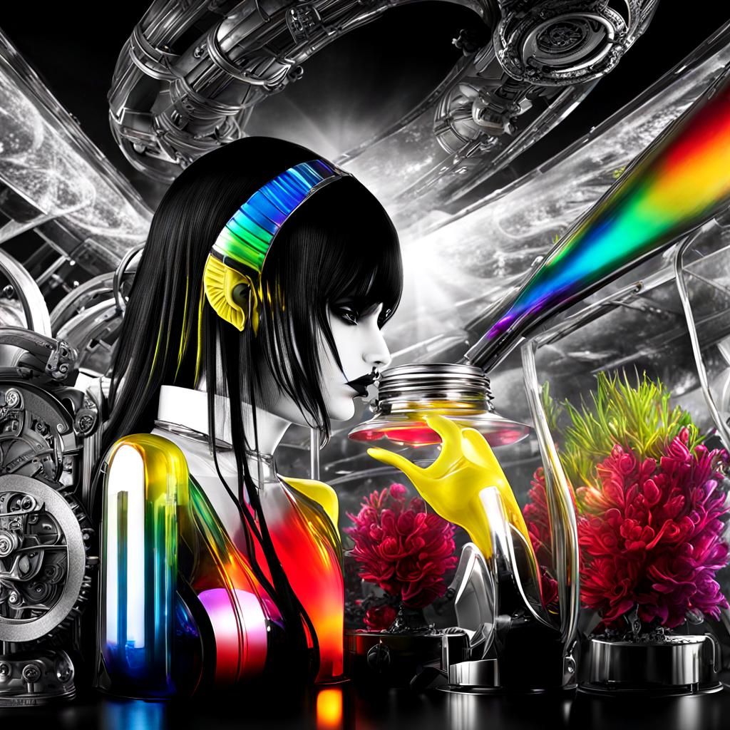 Gothic Cyberpunk Merrow in Specimen Jar, Hyperrealistic Art