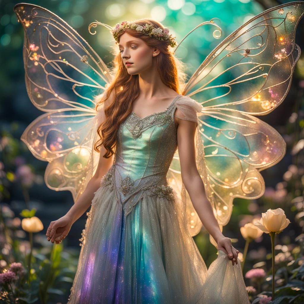 Art Nouveau Fairy in Iridescent Wedding Dress
