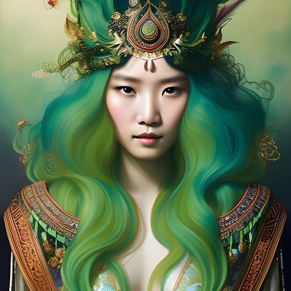 Hmong Woman Portrait with Green Hair