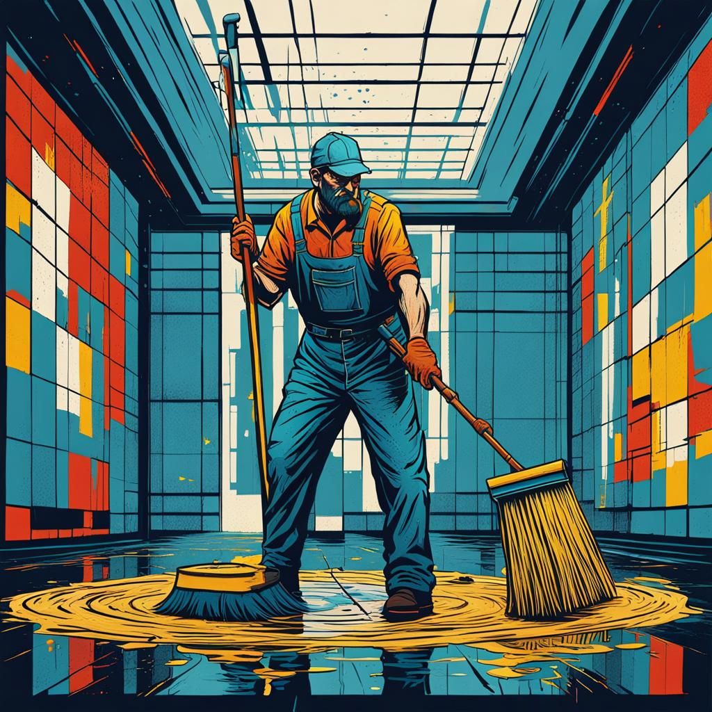 Pop Art Janitor Ready for Battle