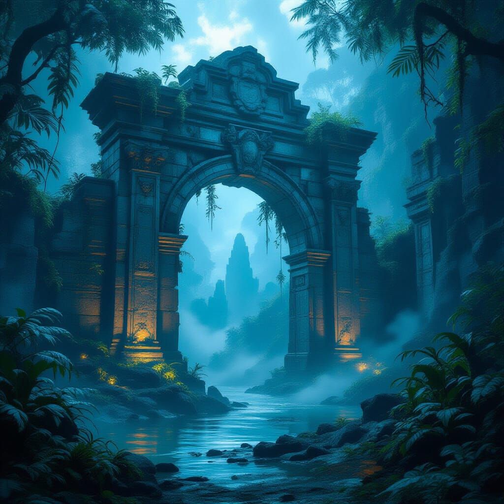 Ancient Alien Jungle Archway in Ethereal Glow