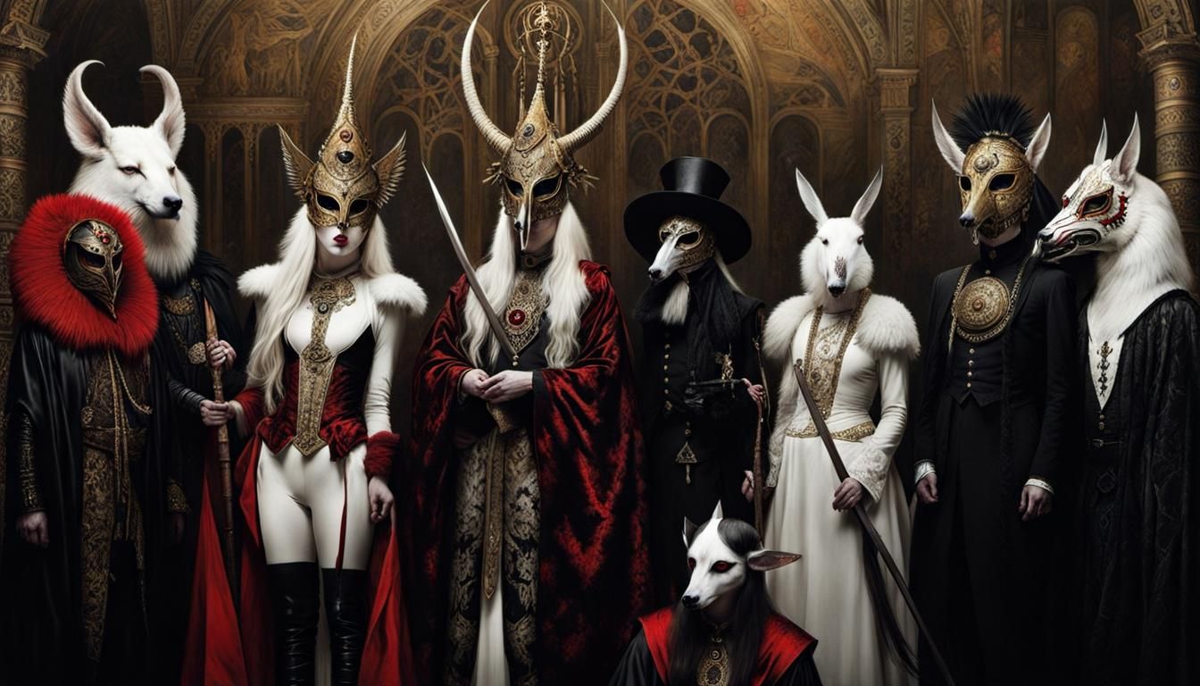 Pagan Cult in Animal Masks: Gothic Horror Scene