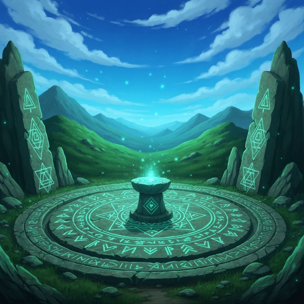 Bioluminescent Stone Altar in Fantasy Landscape