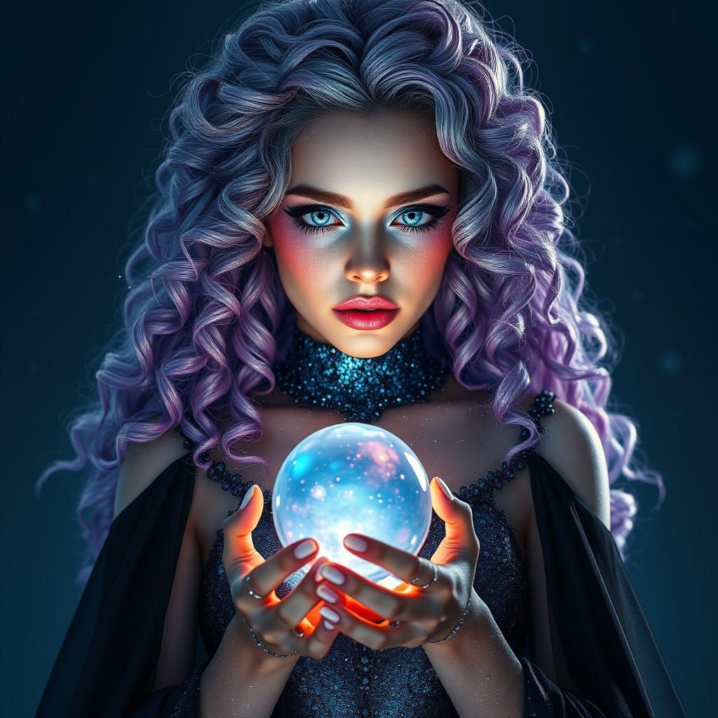 Ethereal Goddess in Iridescent Ombre Gown with Galaxy Hair a...