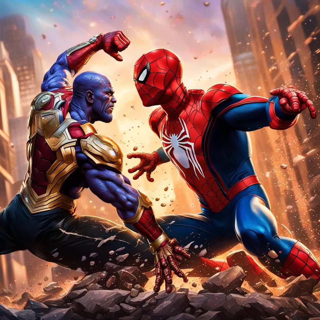 Spiderman vs Thanos: Hyperrealistic Splash Art Battle