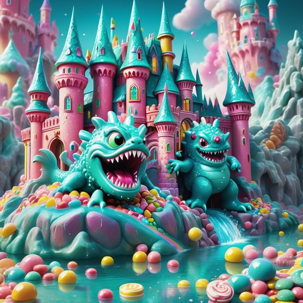 Candy Art: Teal Castle and Aqua Monster