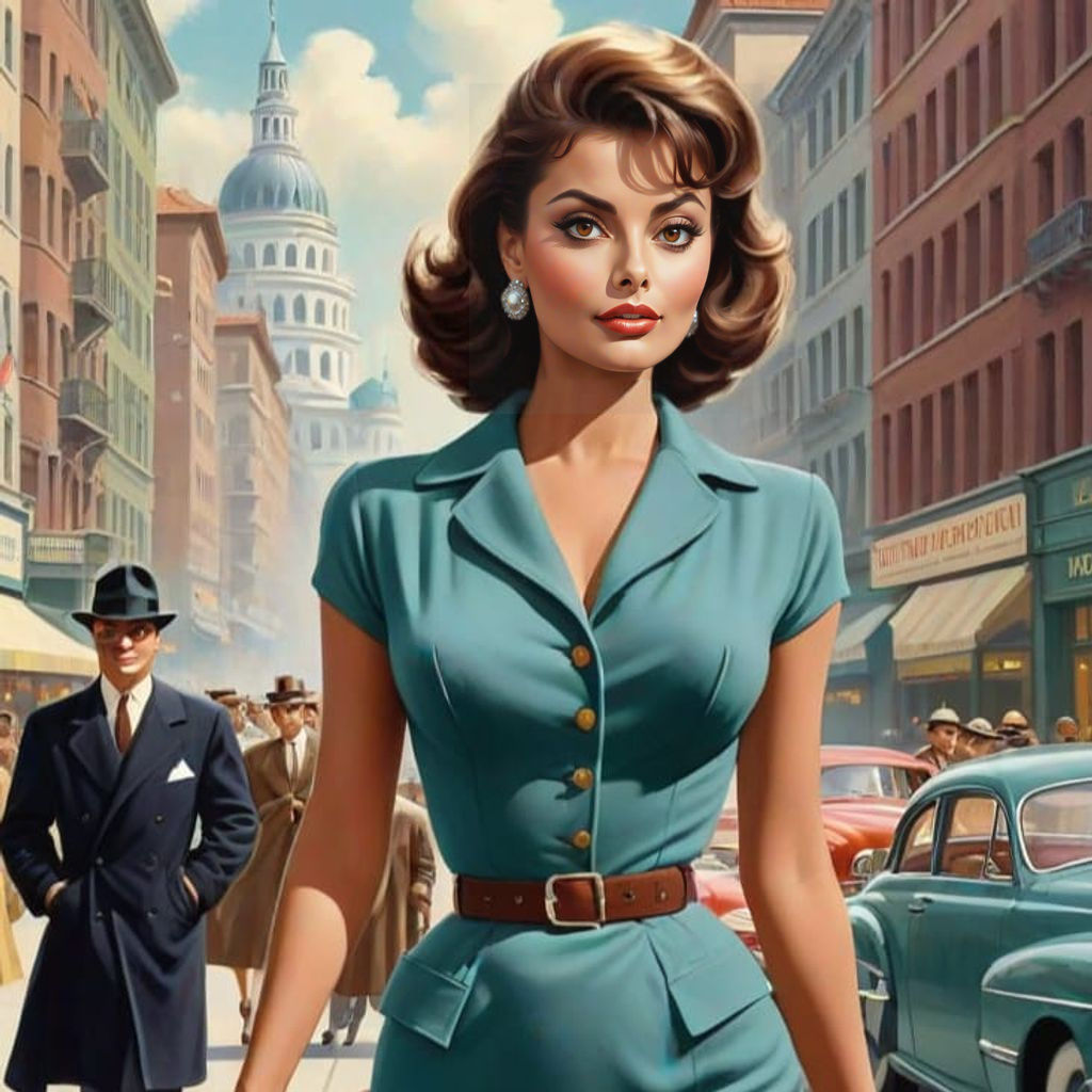 Vintage Goddess Private Eye in 1950s City
