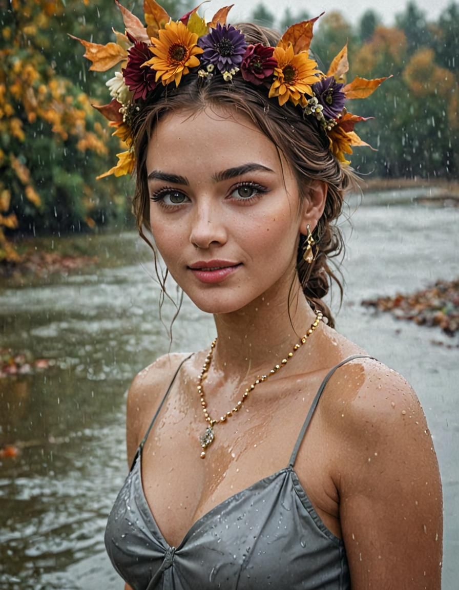 Autumn River Portrait of Woman with Flower Crown