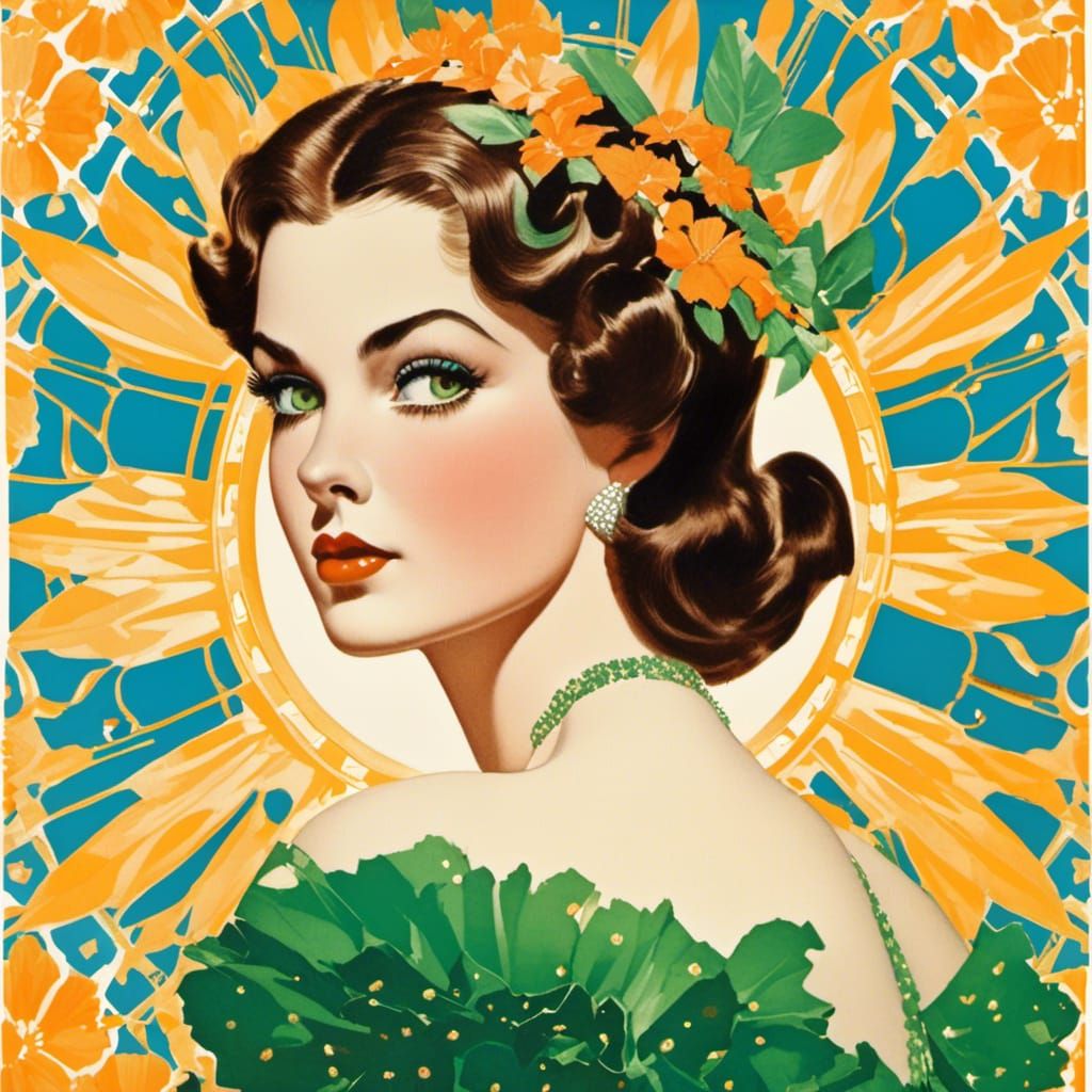 Beautiful Woman Portrait in Vargas Style