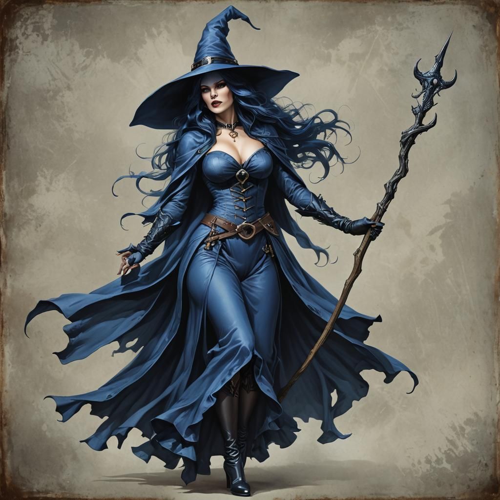 Blue Witch in Provocative Pose