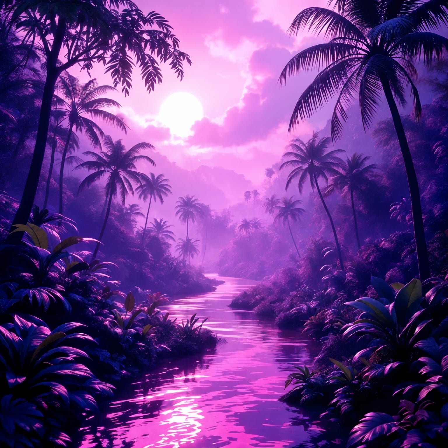 Pink Alien Rainforest Planet in Hyperdetailed Style