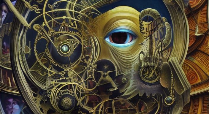 Surreal Observer Gazes at Dreamy Realm with Giant Eyes and E...