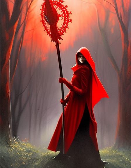 Sinister Red Riding Hood with Scythe, Hyperrealism