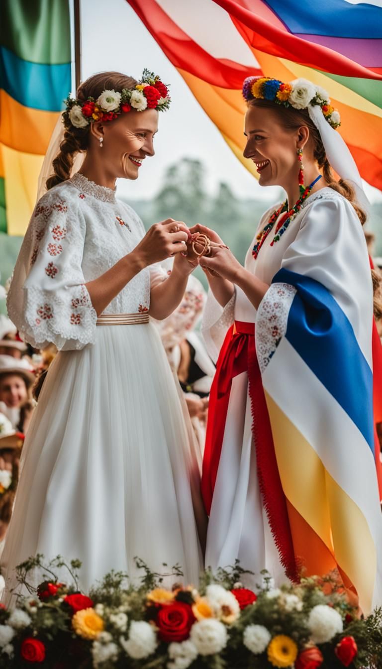 Lesbian Wedding with Polish Folk Costume Elements