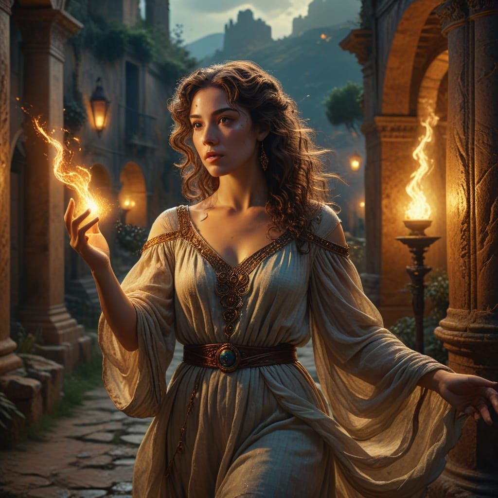 Bronze Age Sorceress in Sicily, Oil Painting