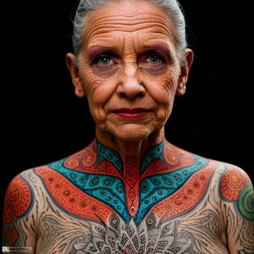 Scary Witch Portrait with Mandala Tattoo