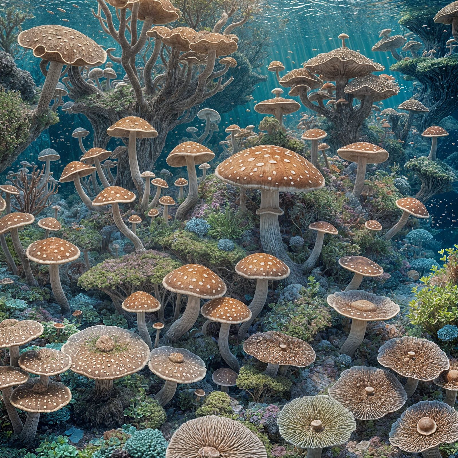 Cute Mushroom Growing Underwater in Anime Style