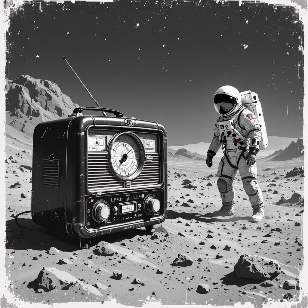 Vintage Radio on Mars in Film Noir Style