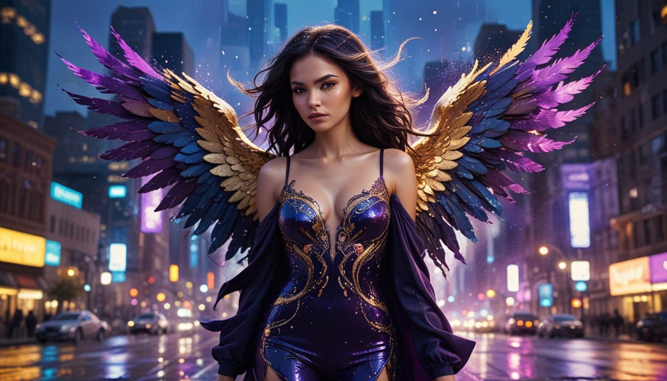 Fallen Angel Portrait in Vibrant Splash Art Style