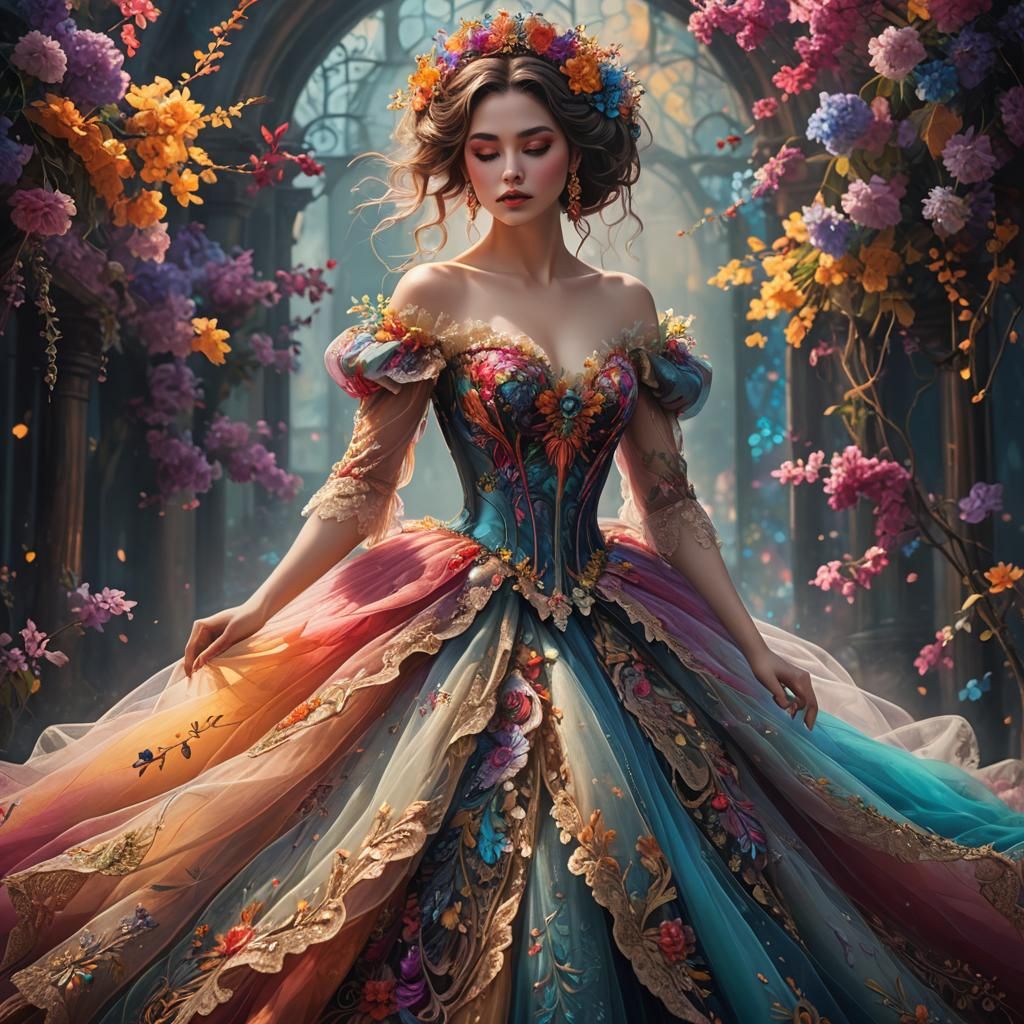 Woman in Tulle Gown with Triadic Colors