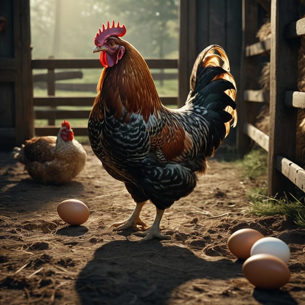 Hen and the Enormous Egg: Cinematic Barnyard Scene