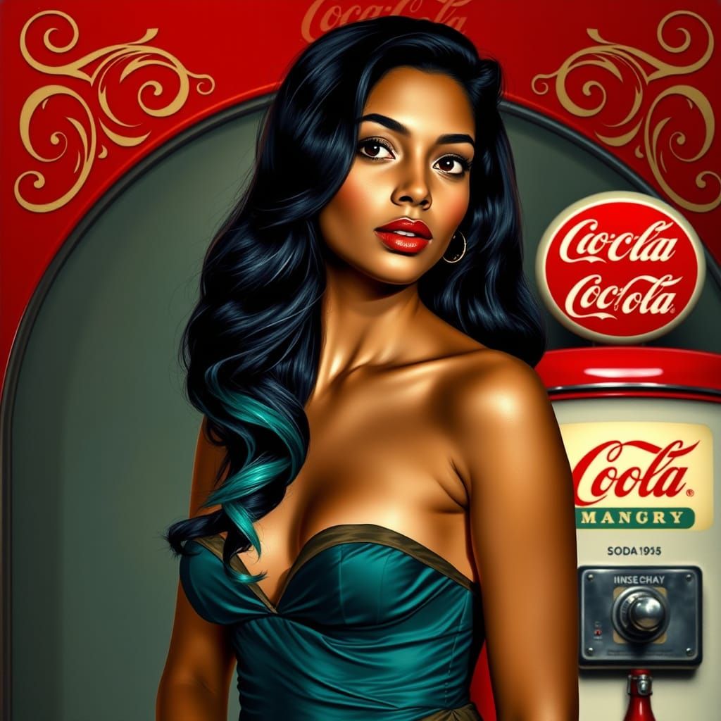 Indian Pin-Up in Baroque Vintage Advertising Style