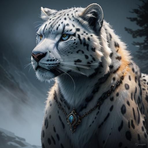 Snow Leopard Lion Husky Hybrid in Digital Painting
