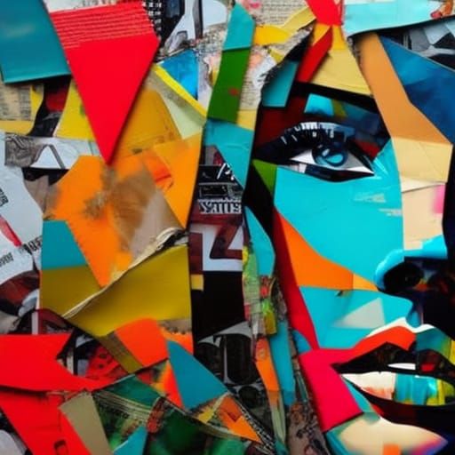 Newspaper Collage of a Beautiful Girl in Mixed Media