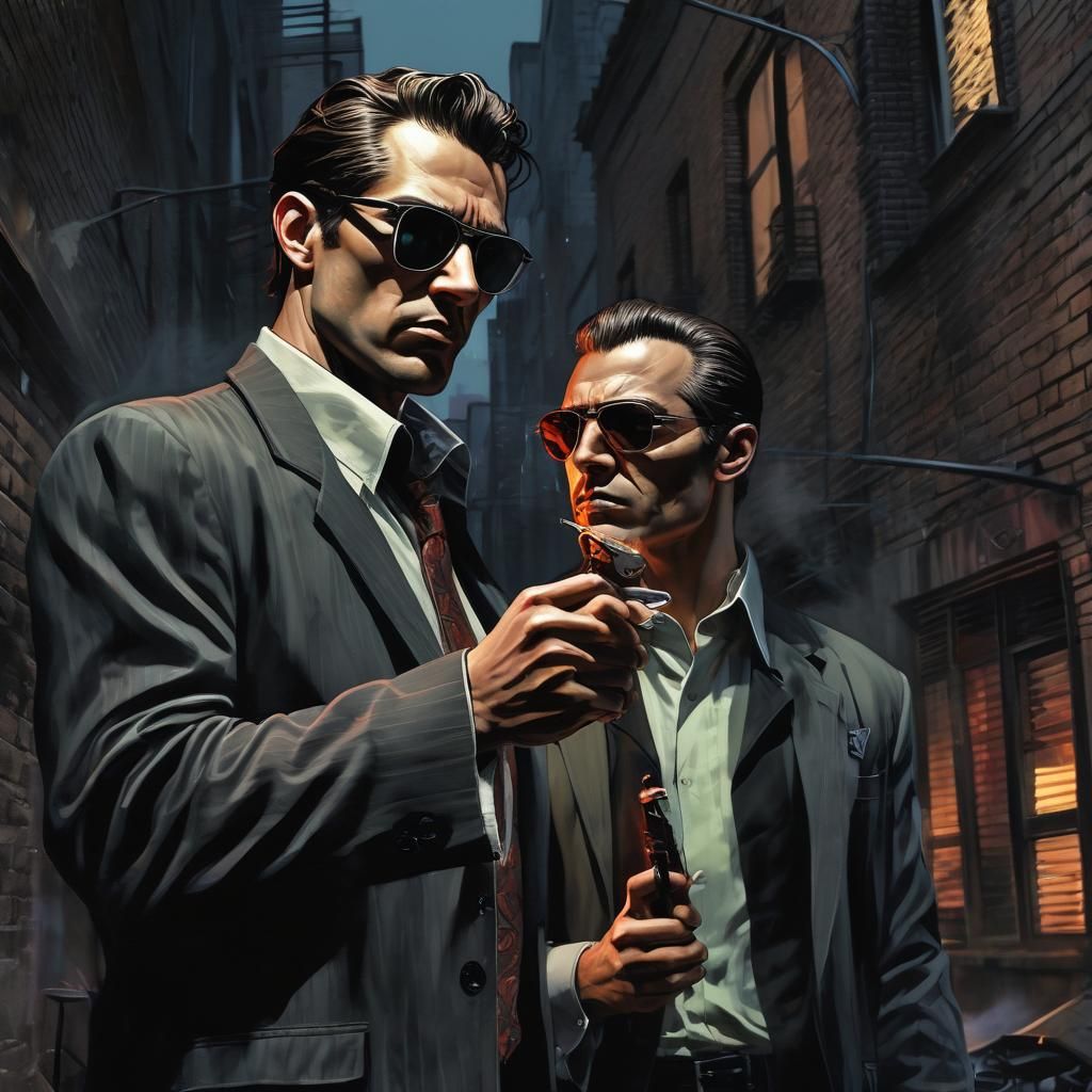 Ominous Mafia Gangster in Dark Comic Book Style