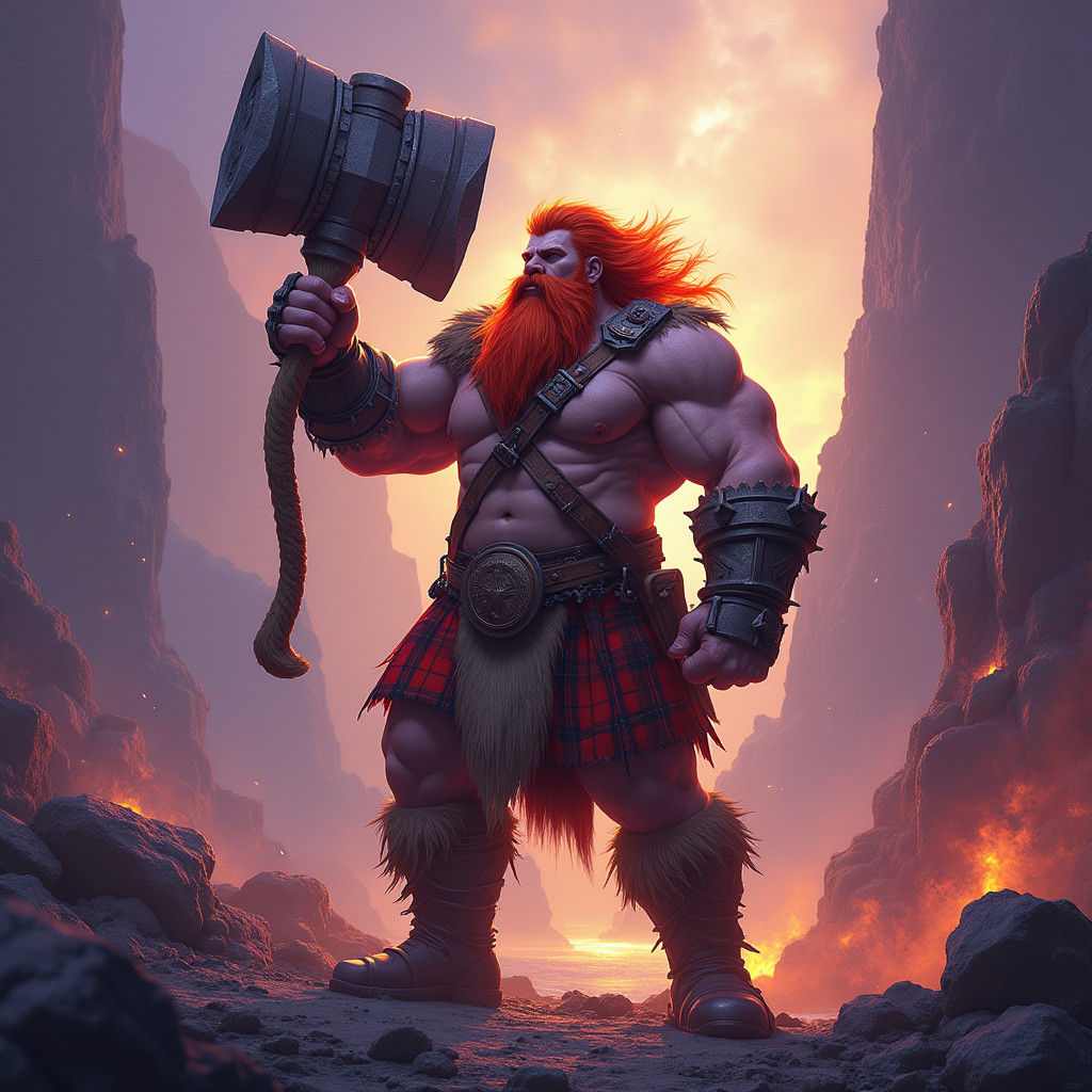 Barbarian Warrior with Maul in Dark Fantasy Style